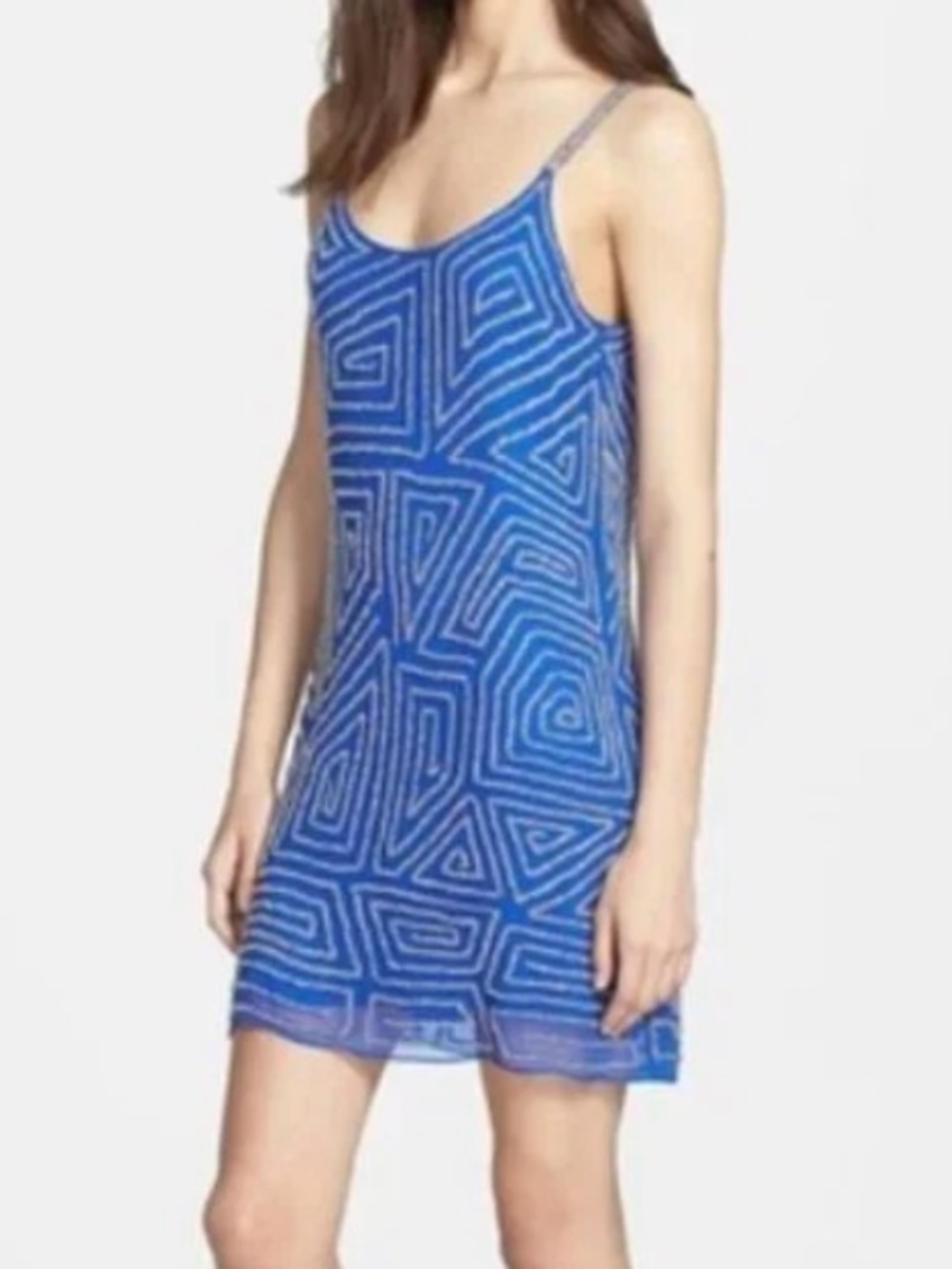 Parker Electric Blue Geometric Print Slip Mini Dress